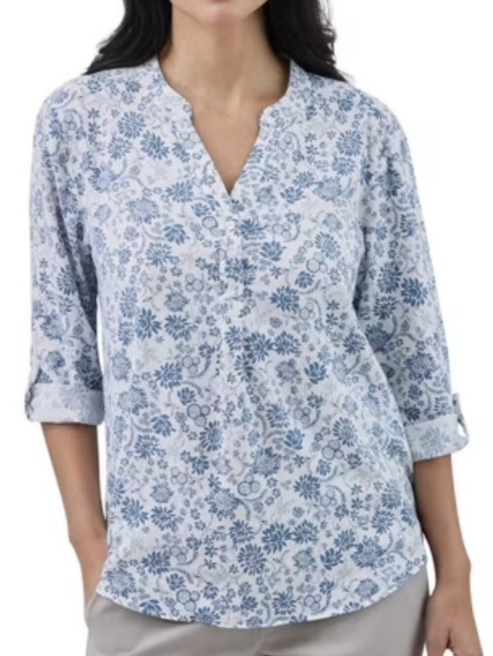 Blue Floral V-Neck Tunic Top